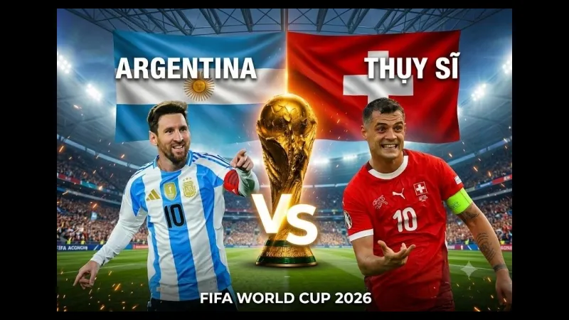 Cầu thủ Argentina và Thụy Sĩ đang tranh chấp trên sân cỏ